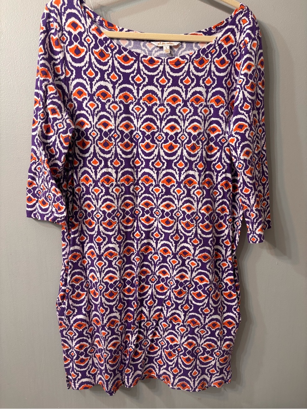 All For Color Purple and Orange Geometric 3/4 Sleeve Dress